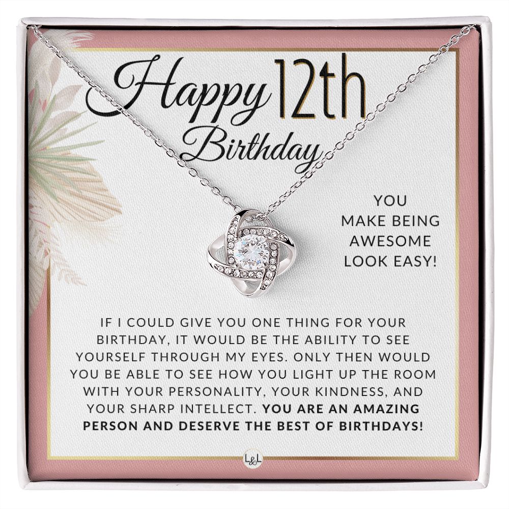 12th Birthday Gift for Her - Necklace for 12 Year Old Birthday - Beautiful Preteen Girl Birthday Pendant 14K White Gold Finish / Standard Box